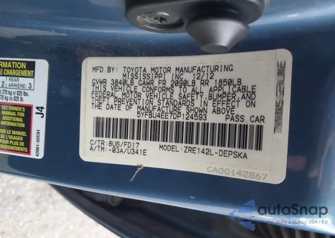 2013 Toyota Corolla S из США, поврежденный, VIN 5YFBU4EE7DP124593